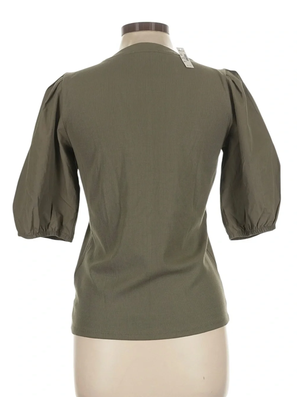 Madewell Puff Sleeve Henley Knit Top Size Large Olive Green Slim fit Cotton NWT